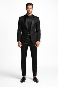Men's Slim Fit Wedding & Prom Tonal Paisley Black Tuxedo Jacket