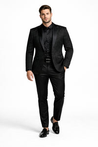 Men's Slim Fit Wedding & Prom Tonal Paisley Black Tuxedo Jacket