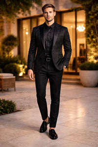 Men's Slim Fit Wedding & Prom Tonal Paisley Black Tuxedo Jacket