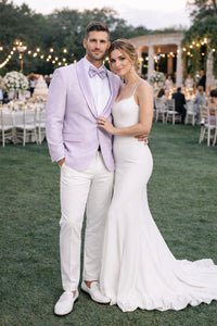 Mens Slim Fit Wedding & Prom Tonal Paisley Lavender Tuxedo Jacket