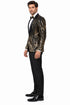 Mens Black Sport Coat - Mens Square Shawl Lapel Black & Gold Sequin Prom Tuxedo Jacket