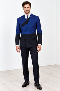 Mens  Statement 100% Wool Modern Fit Double Breasted Suit - Two Tone Jacket in Many Colors