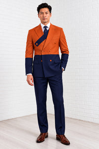 Mens  Statement 100% Wool Modern Fit Double Breasted Suit - Two Tone Jacket in Many Colors