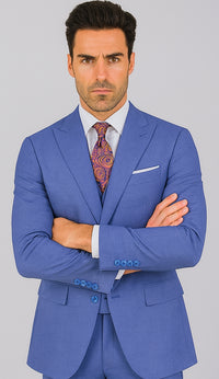 Men's Summer Sharkskin Suit With Double Breasted Vest French Blue