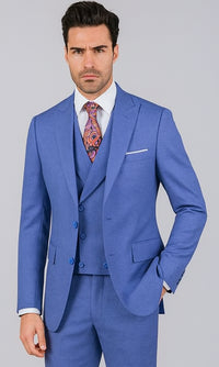 Men's Summer Sharkskin Suit With Double Breasted Vest French Blue