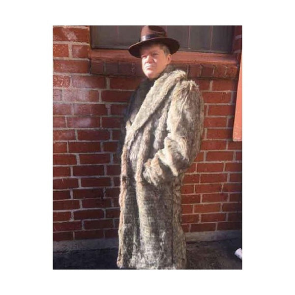 Mens Dress Coat Long Length Faux Fur Coat Full Length Overcoat ~ Long Mens Dress Topcoat - Winter Coat Coffee ~ Brown ~ Tan