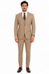 Men’s Tan Plaid 3-Piece Tailored Fit Suit with Vest