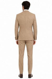 Men’s Tan Plaid 3-Piece Tailored Fit Suit with Vest