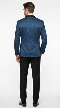 Mens Teal Blue Jacquard Paisley Blazer – Black Peak Lapel Formal Dinner Jacket Slim Fit