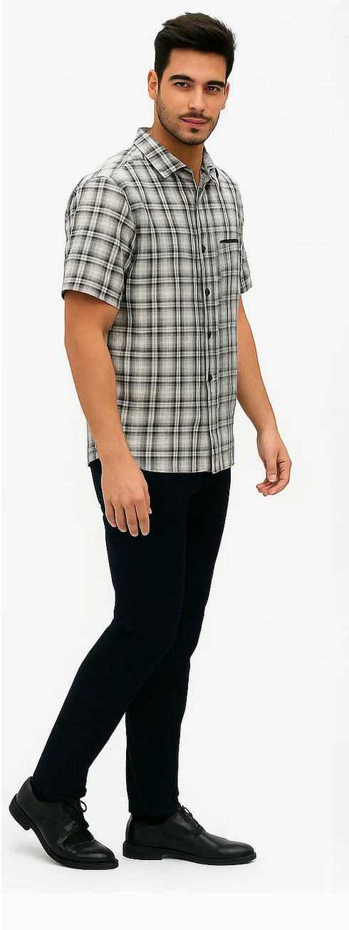 Mens Textured Plaid Walking Suit in black/white by Dreams by Zacchi – 2 Piece Leisure Outfit  with Matching Shirt and Pants - $99