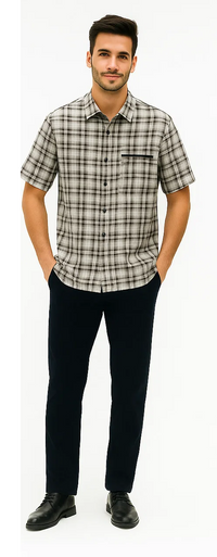 Mens Textured Plaid Walking Suit in black/white by Dreams by Zacchi – 2 Piece Leisure Outfit  with Matching Shirt and Pants - $99