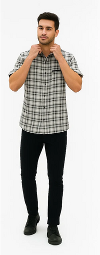 Mens Textured Plaid Walking Suit in black/white by Dreams by Zacchi – 2 Piece Leisure Outfit  with Matching Shirt and Pants - $99