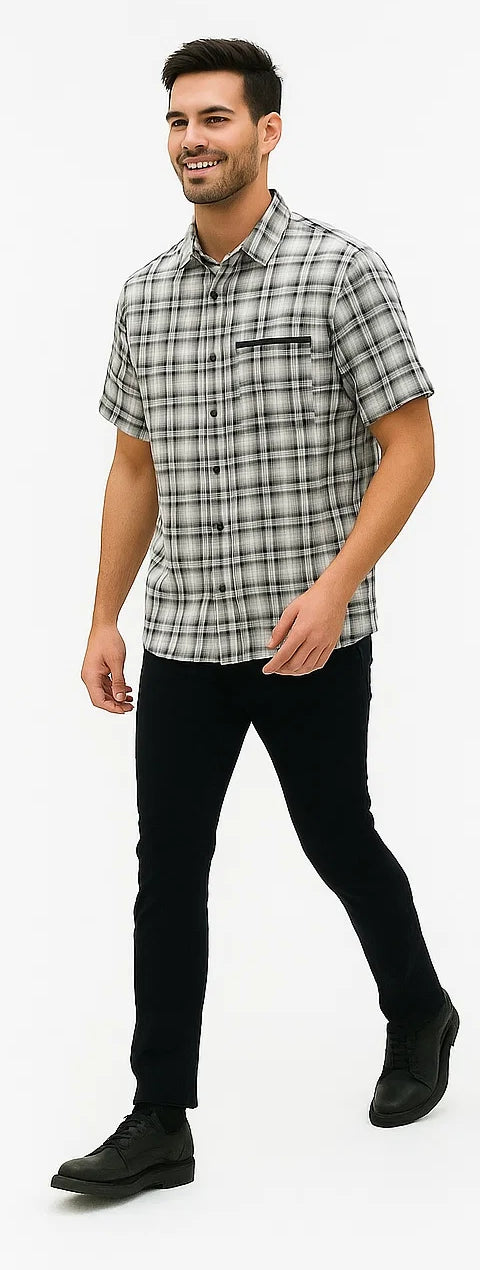 Mens Textured Plaid Walking Suit in black/white by Dreams by Zacchi – 2 Piece Leisure Outfit  with Matching Shirt and Pants - $99