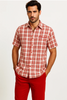 Mens Textured Plaid Walking Suit in Red/Off White by Dreams by Zacchi – 2 Piece Leisure Outfit-matching-shirt-and-pants-$99