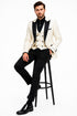 Giovanni Testi Suits With Double Breasted Vest - 3 Pieces Ivory and Black Peak Lapel Suit