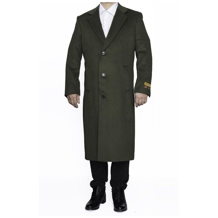 Mens Topcoat Full Length Wool Dress olive green Top Coat – OvercoatUSA