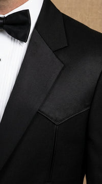 Mens Traditional Black Western Tuxedo Suit – 2 Piece Cowboy Formal Suit with Western Yoke Sport Coat & Matching Black Pants