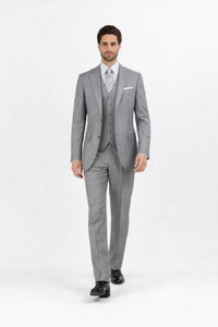 Mens Two Button Classic Fit Vested  Light Grey Suit