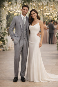 Mens Two Button Classic Fit Vested  Light Grey Suit
