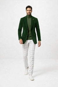 Mens Two Button Modern Fit Hunter Green Velvet Blazer