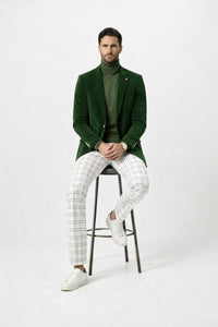 Mens Two Button Modern Fit Hunter Green Velvet Blazer