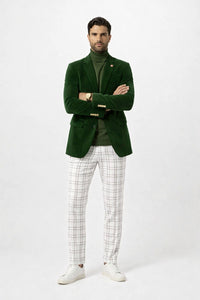 Mens Two Button Modern Fit Hunter Green Velvet Blazer