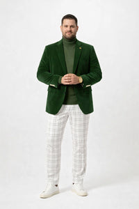 Mens Two Button Modern Fit Hunter Green Velvet Blazer