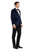Mens Two Button Peak Lapel Velvet Wedding & Navy Blue Prom Tuxedo Jacket