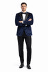 Mens Two Button Peak Lapel Velvet Wedding & Navy Blue Prom Tuxedo Jacket
