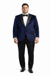 Mens Two Button Peak Lapel Velvet Wedding & Navy Blue Prom Tuxedo Jacket