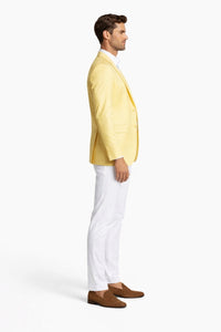 Mens Two Button Slim Fit Linen Style Lemon Yellow Summer Blazer