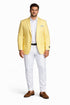 Mens Two Button Slim Fit Linen Style Lemon Yellow Summer Blazer