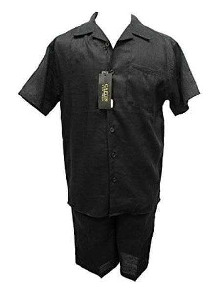 Mens Two Piece Short Set - Black Suit Black Overshirts