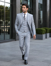 Mens Vested Gatsby Suit Pinstripe Grey Regular Fit Venetian