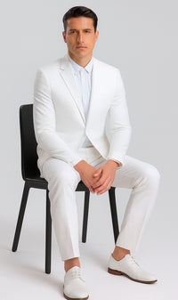 Mens Jacket + Pants Summer Seersucker Suit in White Pinstripe