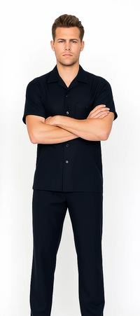 Mens Walking Suit in Color Black Leisure Suit Casual Matching Shirt and Pants $99