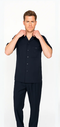 Mens Walking Suit in Color Black Leisure Suit Casual Matching Shirt and Pants $99