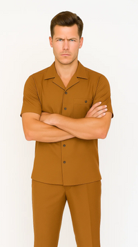 Mens Walking Suit in Color Caramel Leisure Suit Casual Matching Shirt and Pants $99