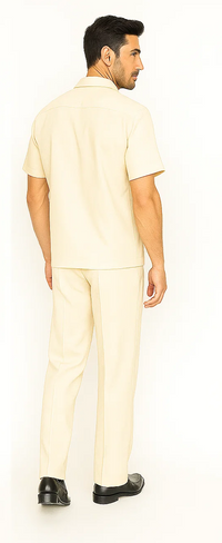 Mens Walking Suit in Color Cream Leisure Suit Casual Matching Shirt and Pants $99