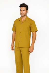 Mens Walking Suit in Color Mustard Leisure Suit Casual Matching Shirt and Pants $99
