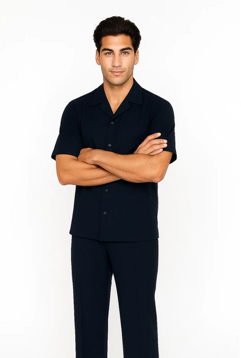 Mens Walking Suit in Color Navy Leisure Suit Causal Matching Shirt and Pants $99