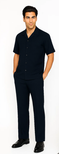 Mens Walking Suit in Color Navy Leisure Suit Causal Matching Shirt and Pants $99