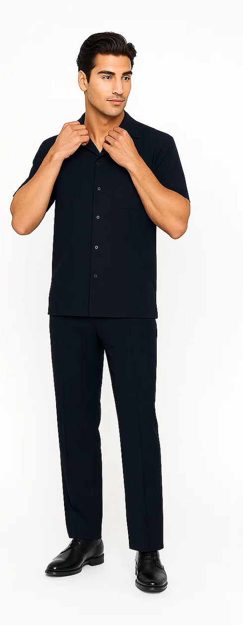 Mens Walking Suit in Color Navy Leisure Suit Causal Matching Shirt and Pants $99