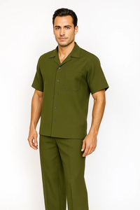 Mens Walking Suit in Color Olive Leisure Suit Causal Matching Shirt and Pants $99