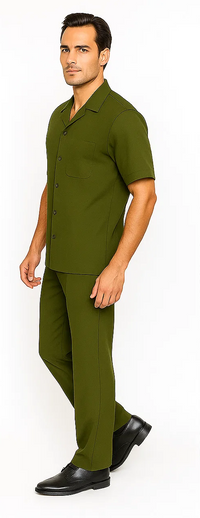 Mens Walking Suit in Color Olive Leisure Suit Causal Matching Shirt and Pants $99