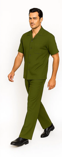 Mens Walking Suit in Color Olive Leisure Suit Causal Matching Shirt and Pants $99