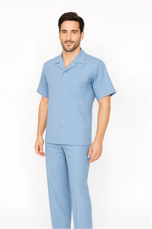 Mens Walking Suit in Color Powder Blue Leisure Suit Casual Matching Shirt and Pants $99