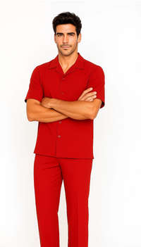 Mens Walking Suit in Color Red Leisure Suit Casual Matching Shirt and Pants $99