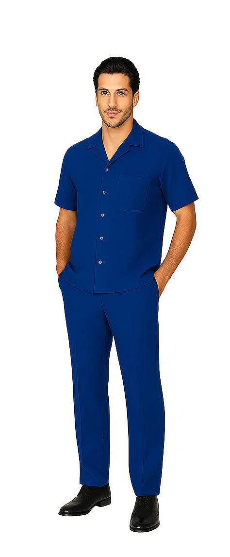 Mens Walking Suit in Color Royal Blue Leisure Suit Casual Matching Shirt and Pants $99