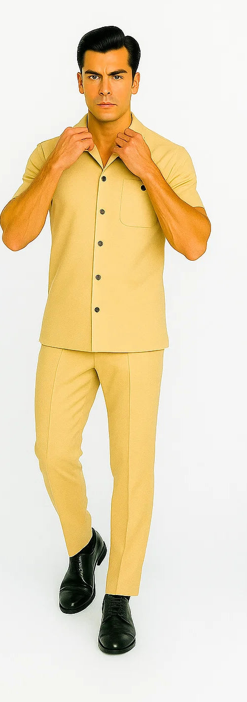 Mens Walking Suit in Color Sand Leisure Suit Casual Matching Shirt and Pants $99